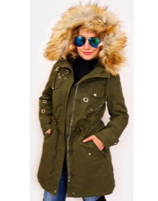 MANTEAU KAKI à capuche