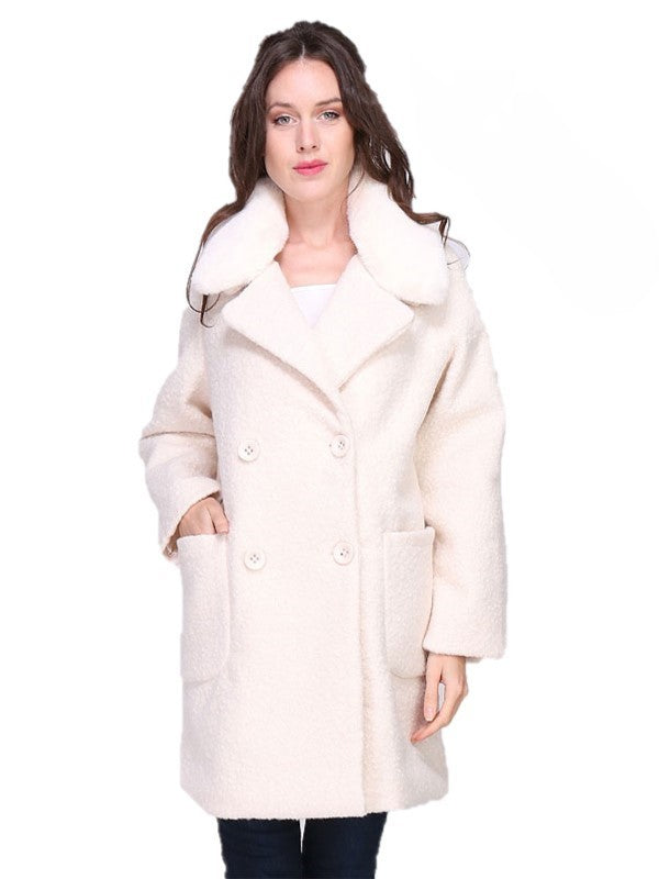 MANTEAU crème au col en fausse fourrure